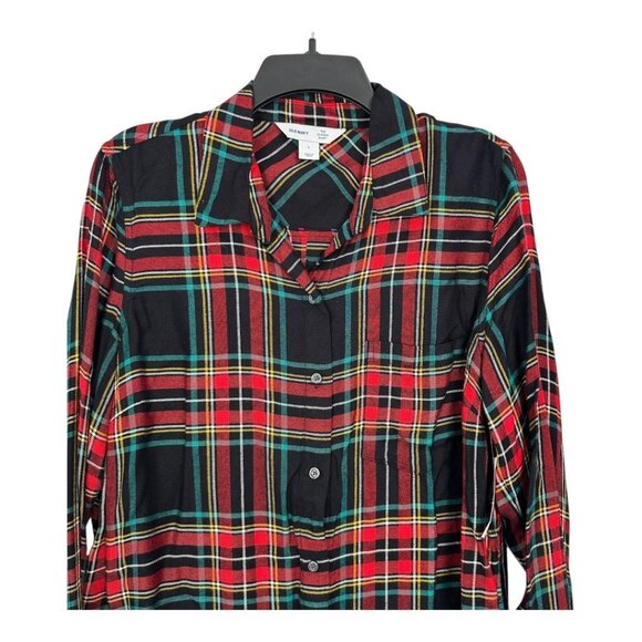Old Navy Womens Plaid Button-Up Long Sleeve Shirt Top Size L Red/Green/Black - Picture 8 of 13